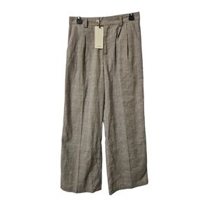 FRIFUL Plaid Wide Leg Trousers XL High‎ Rise Pleated Career Pants Brown Cream